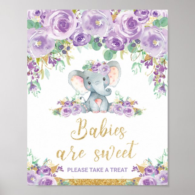 Póster Elefante Floral Baby Shower Los bebés son dulces (Frente)