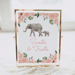Póster Elefante Floral Chica Baby Shower Dulces y Tratami<br><div class="desc">Invite a sus amigos y familiares a tomar un aperitivo en la ducha con este signo de temática floral de elefantes.</div>