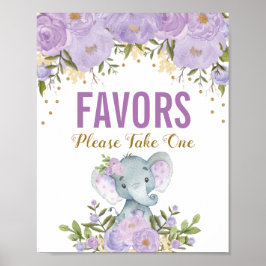 Póster Elefante floral Girly Purple Gold favorece al Rótu