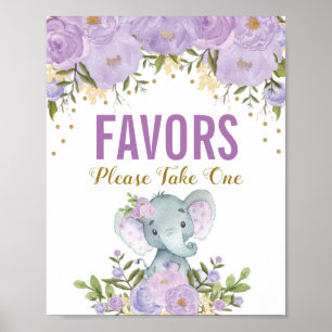 Póster Elefante floral Girly Purple Gold favorece al Rótu