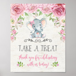 Póster Elefante Floral Rosa Favorece el Rótulo del tratam