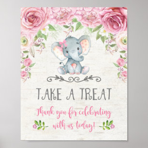 Póster Elefante Floral Rosa Favorece el Rótulo del tratam