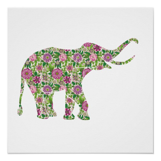Póster elefante floral suave (Anverso)