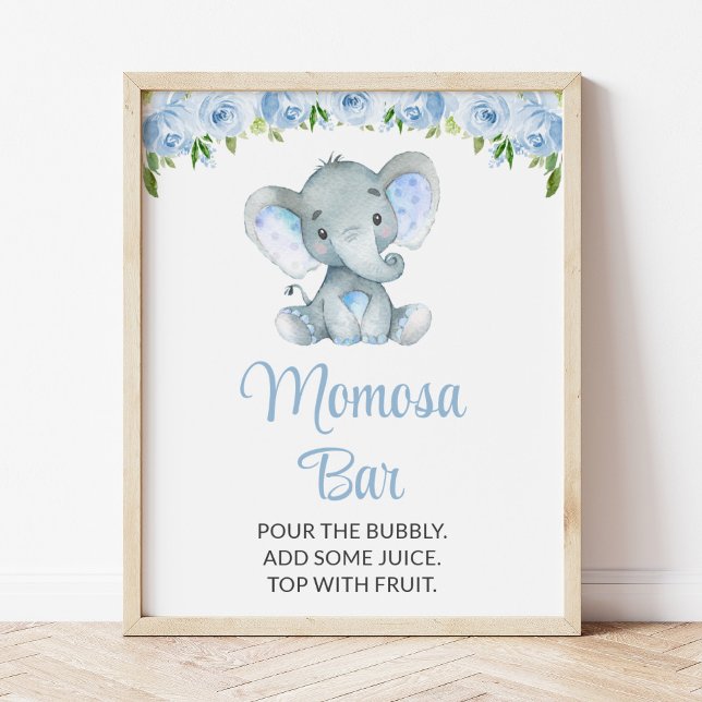 Póster Elefante, Flores azules, Baby Shower Momosa Bar (Subido por el creador)