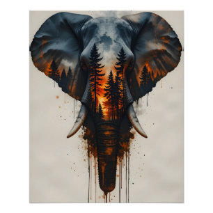 Póster Elefante Forestal en llamas