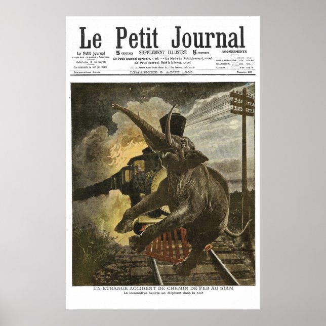 Póster Elefante golpeado por el tren - prensa francesa de (Frente)