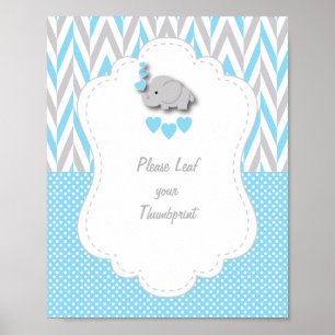 Póster Elefante gris azul Baby Shower 4