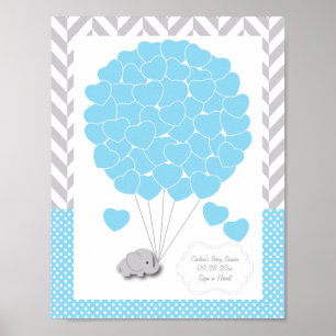 Póster Elefante gris azul blanco Baby Shower 2 - Invitado