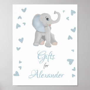 Póster Elefante gris azul regalo Niño Rótulo Baby Shower