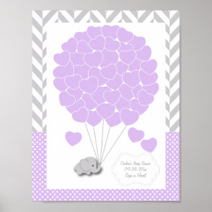 Póster Elefante gris morado blanco Baby Shower 2 - Invita