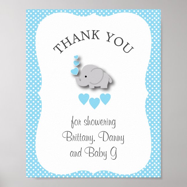 Póster Elefante gris y azul dulce - Gracias (Frente)