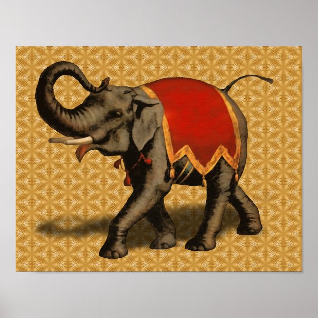 Póster Elefante indio con tela roja (Frente)