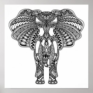 Póster Elefante Indio Decorado con Henna Mehndi 2