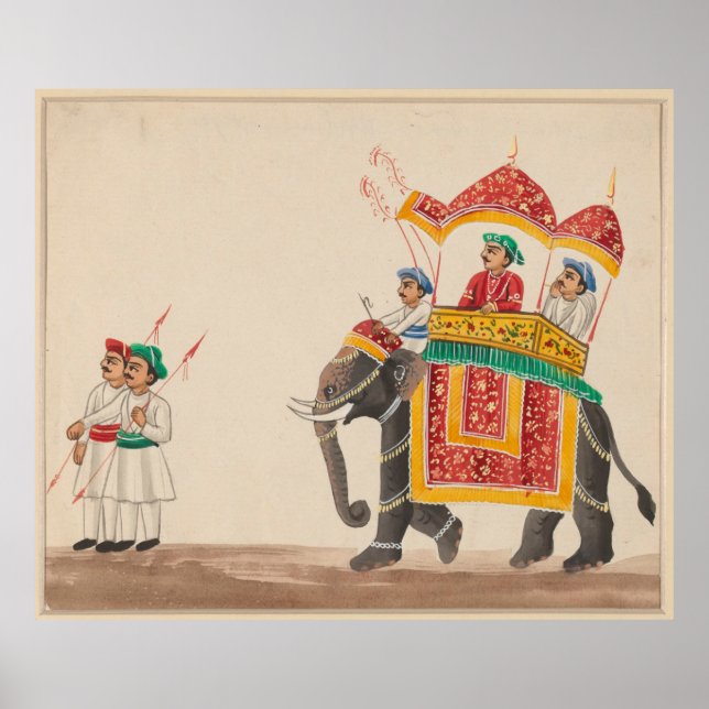 Póster Elefante indio decorado con un Howdah con canopas (Frente)