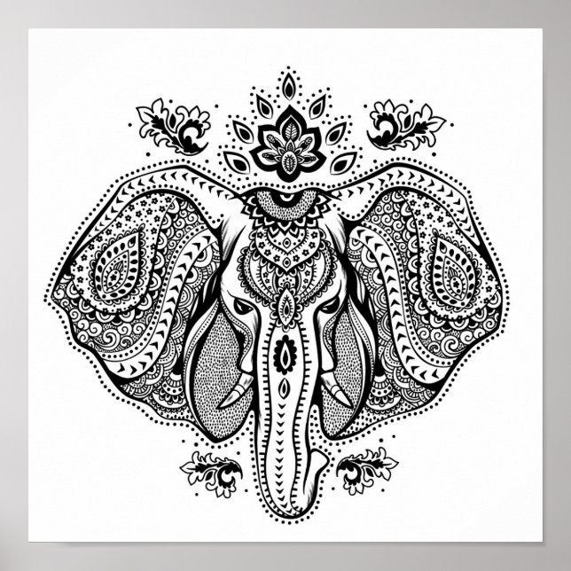Póster Elefante indio vintage inspirado 2 (Frente)