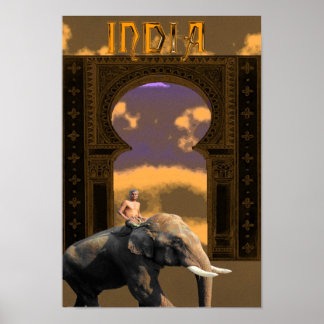 Póster Elefante indio y jinete