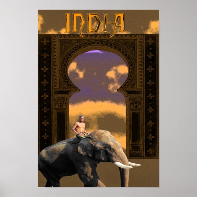 Póster Elefante indio y jinete (Frente)