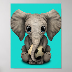 Póster Elefante Infantil Con Balón De Fútbol