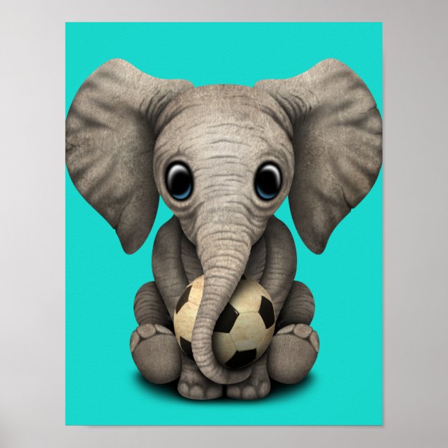 Póster Elefante Infantil Con Balón De Fútbol (Frente)