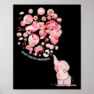 Póster Elefante Inflando Globos Rojos Enfermedad del Cora