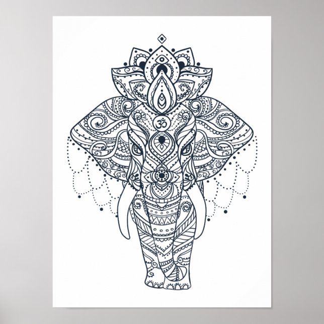 Póster Elefante inspirado en Zentangle (Frente)