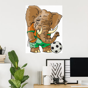 Póster Elefante Jugador de Fútbol Divertido animal deport
