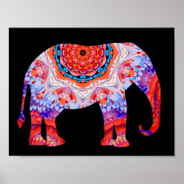 Póster Elefante Kaleidoscope Poster en azul y Naranja