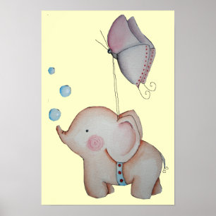 Póster Elefante lindo con Poster de mariposa
