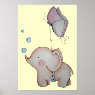 Póster Elefante lindo con Poster de mariposa