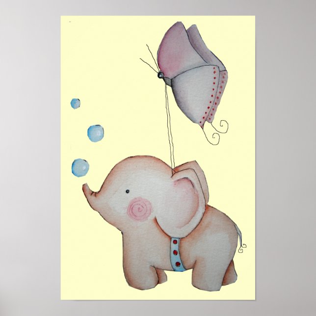 Póster Elefante lindo con Poster de mariposa (Frente)