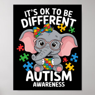 Póster Elefante lindo Distinto Autismo Conciencia Rompeca