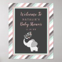 Elefante lindo en Baby Shower rosa y menta