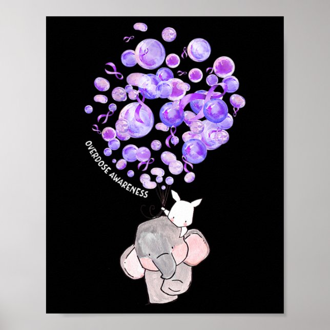 Póster Elefante Lindo Explotando Lloons Morados Sobredosi (Frente)
