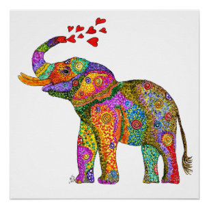 Poster elefante lindo y colorido de 20" x 20"