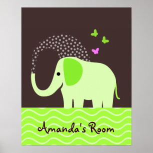 Póster Elefante lindo y mariposas