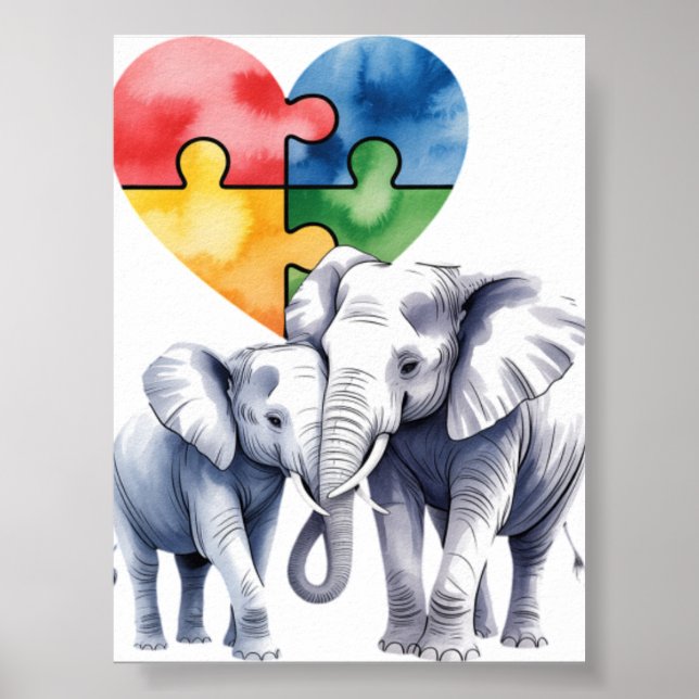 Póster Elefante Mamá con Rompecabezas del Bebé para la Co (Frente)