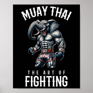 Póster Elefante Muay Thai - Kickboxing y elefante tailand