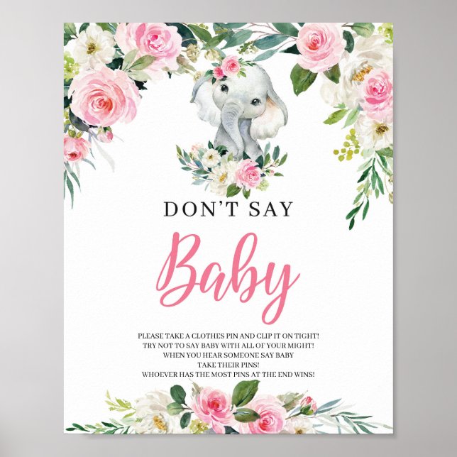 Póster Elefante no digas baby game Signo de boho rosa rub (Frente)