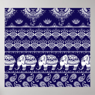 Póster Elefante, paisley: patrón de cosecha tribal.