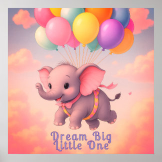 Póster Elefante Pastel Flying Baby, Nursera Personalizado