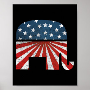 Póster Elefante Patriótico Bandera Americana Usa Republic