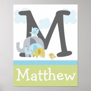 Póster Elefante Personalizado Amor Inicial/Nombre Poster