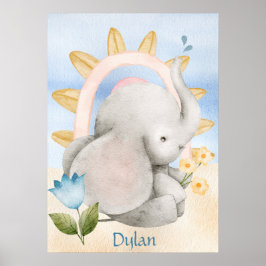 Póster Elefante personalizado, animales bebés, boho, arco