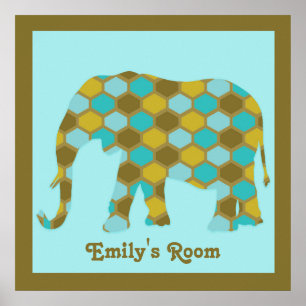 Póster Elefante personalizado verde oliva azul oro
