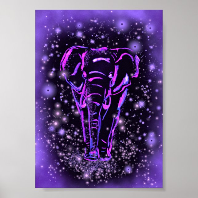 Póster Elefante Poster caminante Starry Night Purple Pink (Frente)