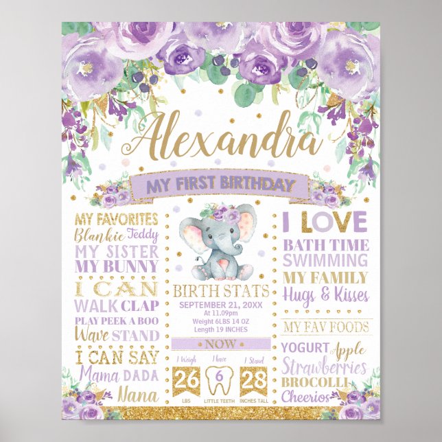 Póster Elefante Púrpura Primer Cumpleaños Historias de Na (Frente)