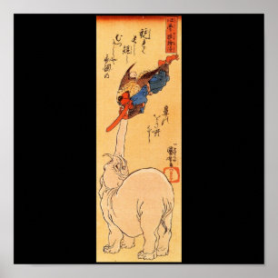 Póster Elefante que coge un Tengu que vuela. Circa 1800's