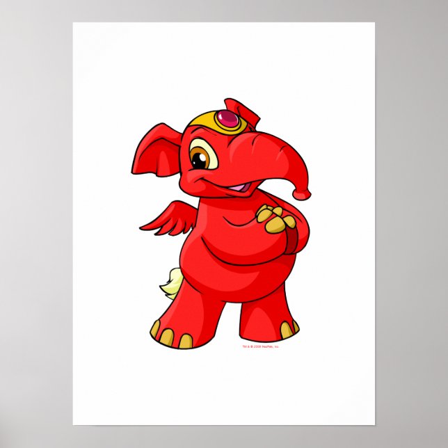 Póster Elefante rojo alegre (Frente)