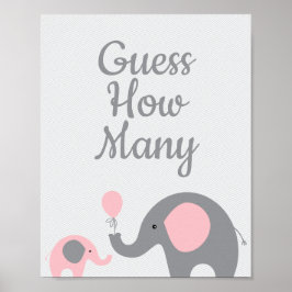 Póster Elefante Rosa Baby Shower adivina cuántos Rótulos