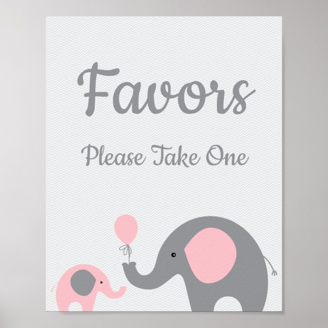 Póster Elefante Rosa Baby Shower Favorita Tome Un Rótulo (Frente)